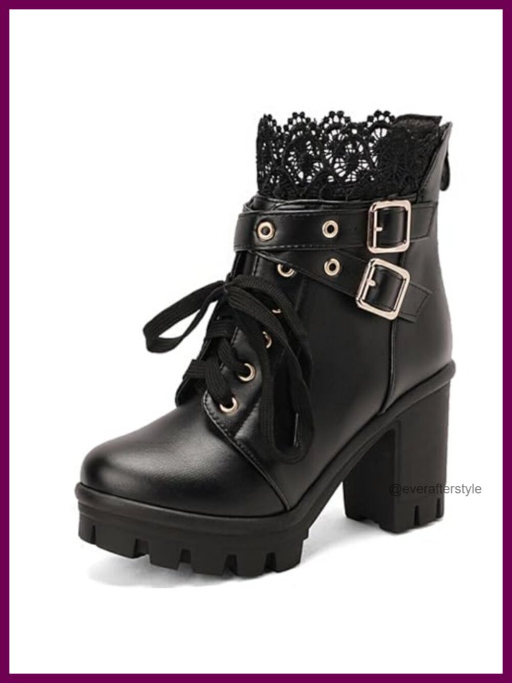Goth Platform Boots Chunky Heel Ankle Booties with Buckle Lace Up Zipper